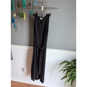 Garnet Hill Cotton Maxi Tank Dress Side Slits Medium Black v Neck Side Slit s